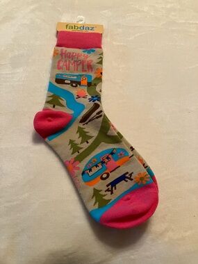 FabDaz "Happy Camper" Novelty Socks - Pink, Blue, Green